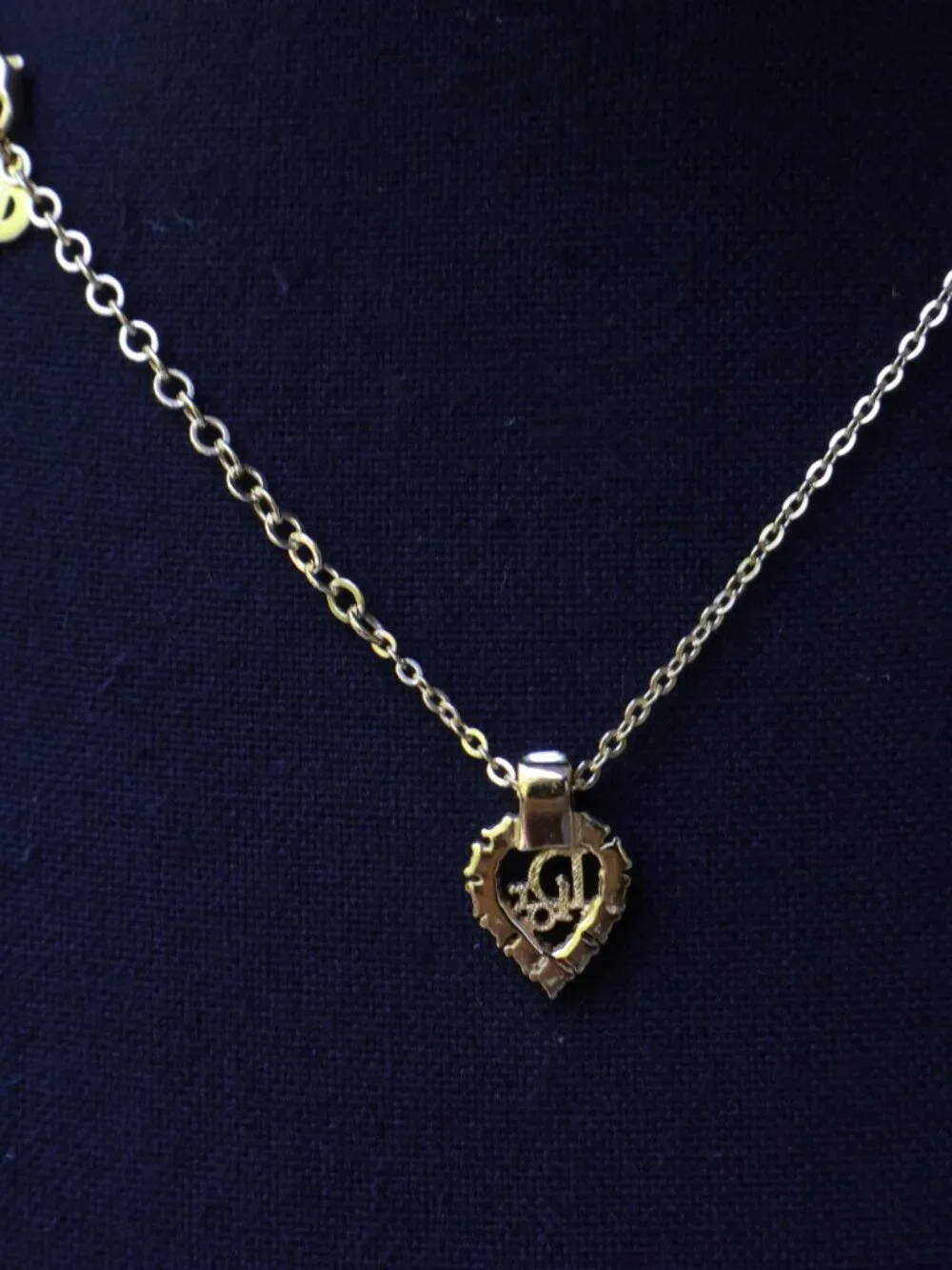 Christian Dior Rhinestone Heart Necklace Golden on 17.75